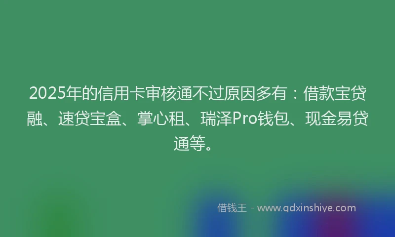 2025年的信用卡审核通不过原因多有：借款宝贷融、速贷宝盒、掌心租、瑞泽Pro钱包、现金易贷通等。