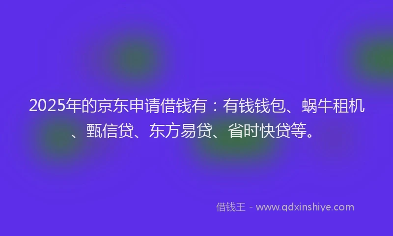 2025年的京东申请借钱有：有钱钱包、蜗牛租机、甄信贷、东方易贷、省时快贷等。