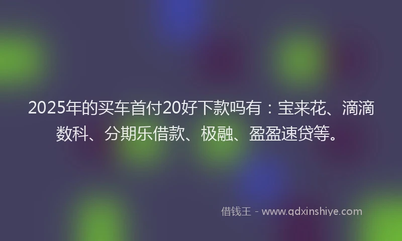 2025年的买车首付20好下款吗有：宝来花、滴滴数科、分期乐借款、极融、盈盈速贷等。