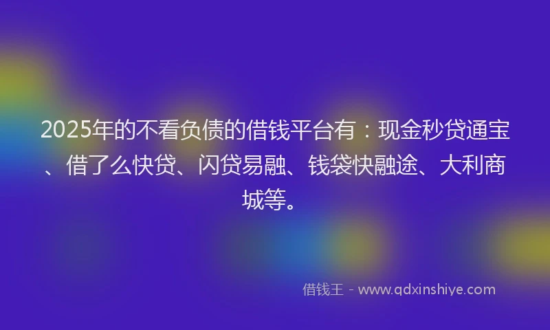 2025年的不看负债的借钱平台有：现金秒贷通宝、借了么快贷、闪贷易融、钱袋快融途、大利商城等。