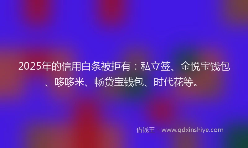 2025年的信用白条被拒有：私立签、金悦宝钱包、哆哆米、畅贷宝钱包、时代花等。