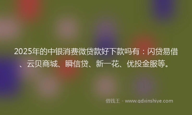 2025年的中银消费微贷款好下款吗有：闪贷易借、云贝商城、瞬信贷、新一花、优投金服等。