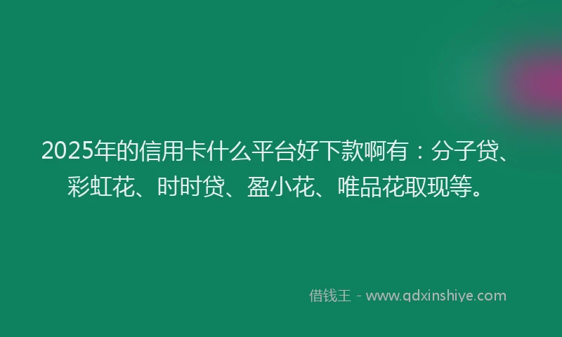 2025年的信用卡什么平台好下款啊有：分子贷、彩虹花、时时贷、盈小花、唯品花取现等。