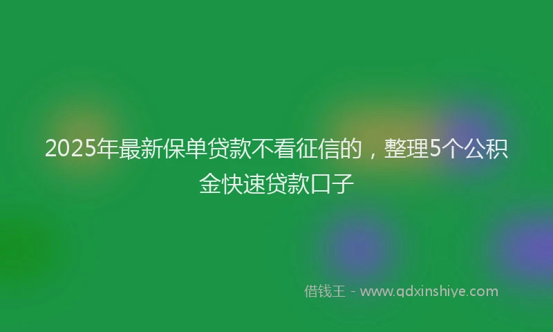 2025年最新保单贷款不看征信的，整理5个公积金快速贷款口子