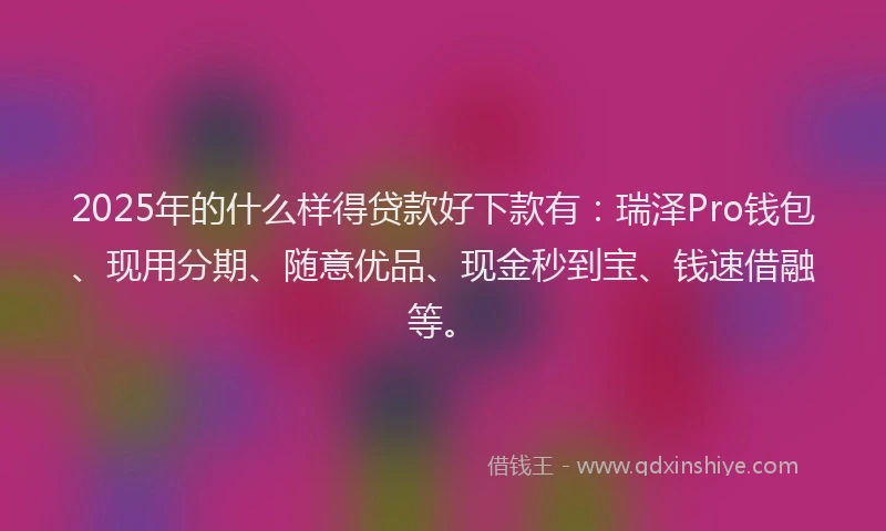 2025年的什么样得贷款好下款有：瑞泽Pro钱包、现用分期、随意优品、现金秒到宝、钱速借融等。