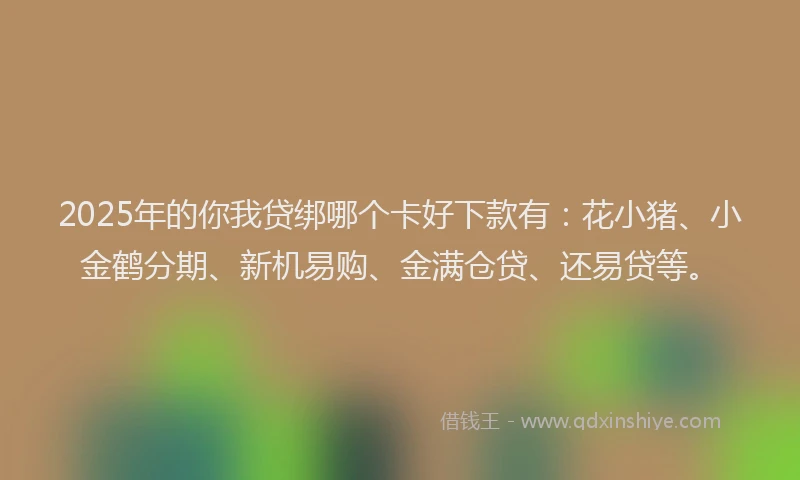 2025年的你我贷绑哪个卡好下款有：花小猪、小金鹤分期、新机易购、金满仓贷、还易贷等。