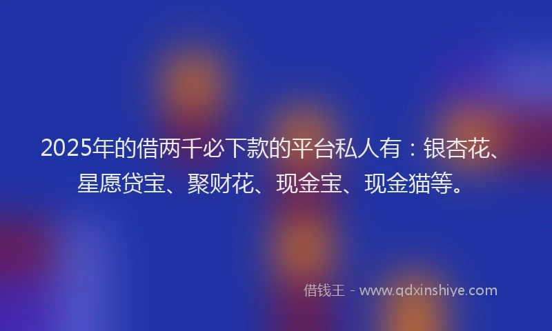 2025年的借两千必下款的平台私人有：银杏花、星愿贷宝、聚财花、现金宝、现金猫等。