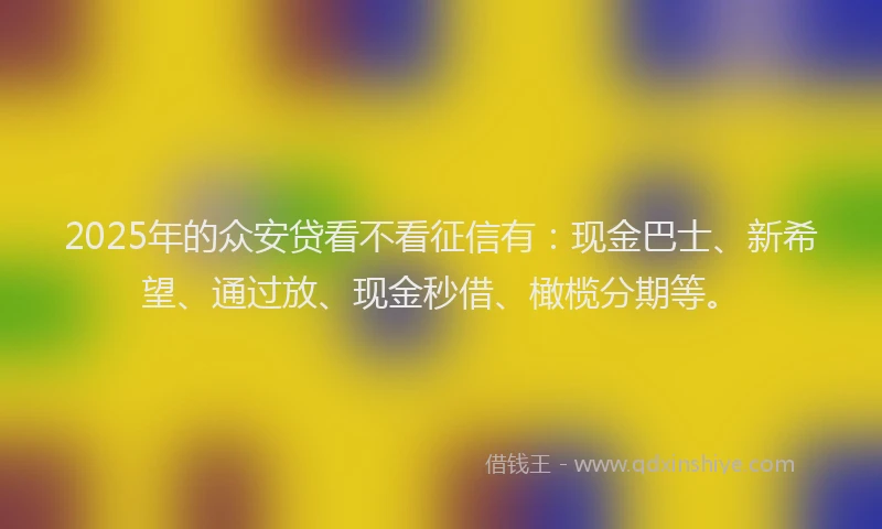 2025年的众安贷看不看征信有：现金巴士、新希望、通过放、现金秒借、橄榄分期等。