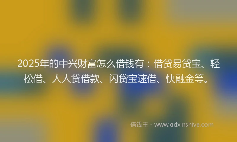 2025年的中兴财富怎么借钱有：借贷易贷宝、轻松借、人人贷借款、闪贷宝速借、快融金等。