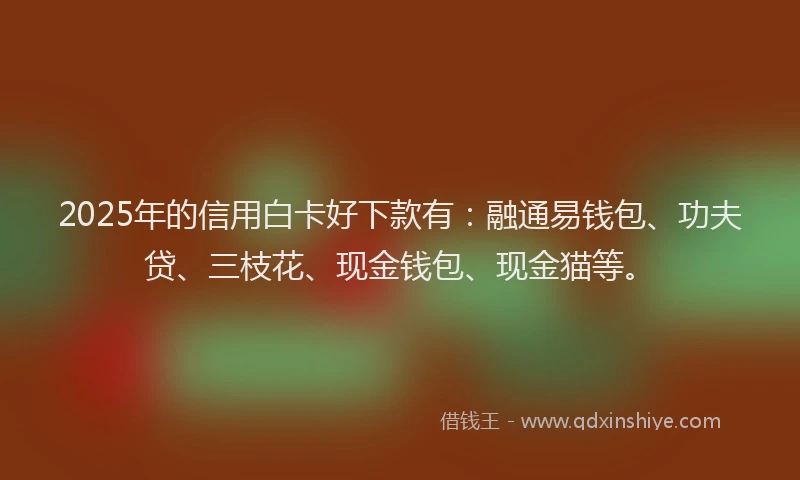 2025年的信用白卡好下款有：融通易钱包、功夫贷、三枝花、现金钱包、现金猫等。