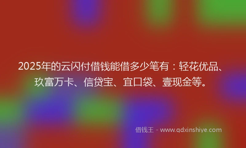 2025年的云闪付借钱能借多少笔有：轻花优品、玖富万卡、信贷宝、宜口袋、壹现金等。