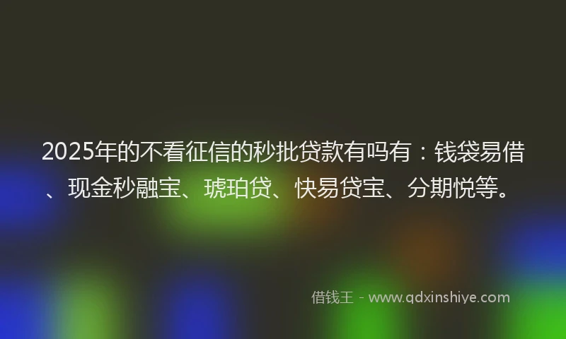 2025年的不看征信的秒批贷款有吗有：钱袋易借、现金秒融宝、琥珀贷、快易贷宝、分期悦等。