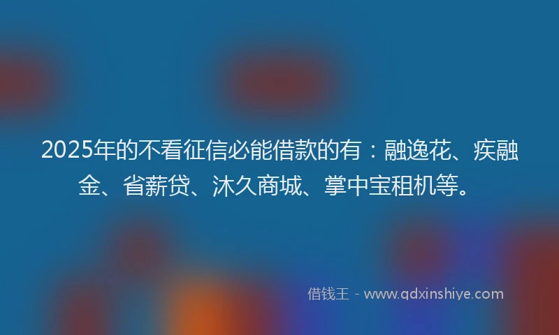 2025年的不看征信必能借款的有：融逸花、疾融金、省薪贷、沐久商城、掌中宝租机等。