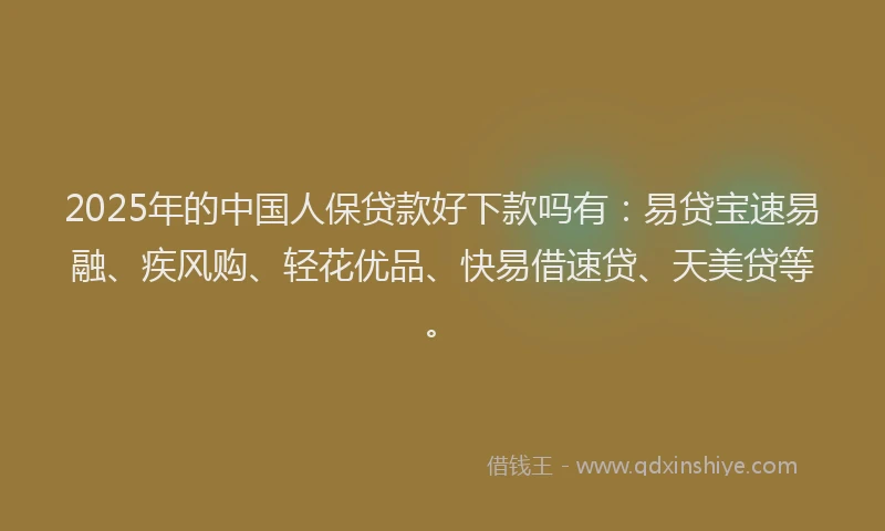 2025年的中国人保贷款好下款吗有：易贷宝速易融、疾风购、轻花优品、快易借速贷、天美贷等。