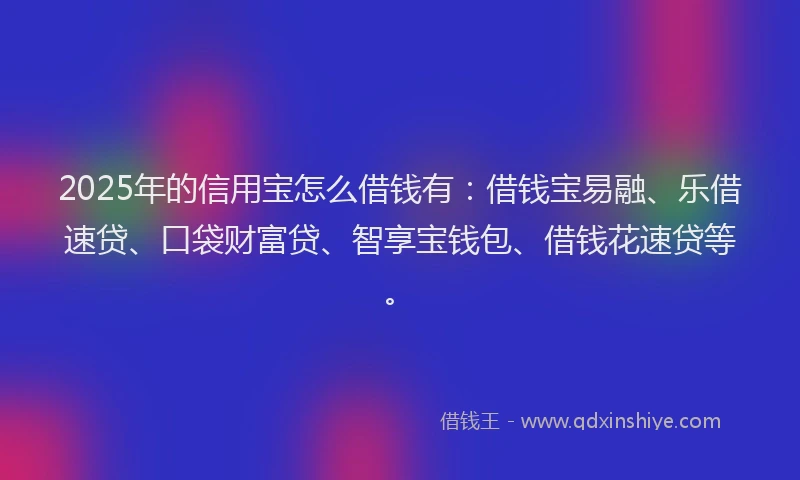 2025年的信用宝怎么借钱有：借钱宝易融、乐借速贷、口袋财富贷、智享宝钱包、借钱花速贷等。