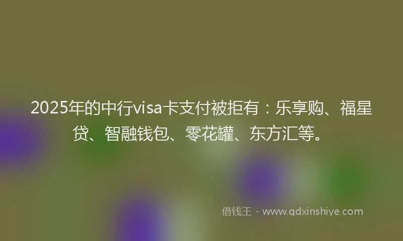 2025年的中行visa卡支付被拒有：乐享购、福星贷、智融钱包、零花罐、东方汇等。