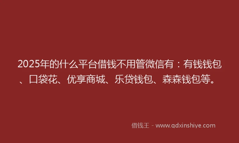 2025年的什么平台借钱不用管微信有：有钱钱包、口袋花、优享商城、乐贷钱包、森森钱包等。