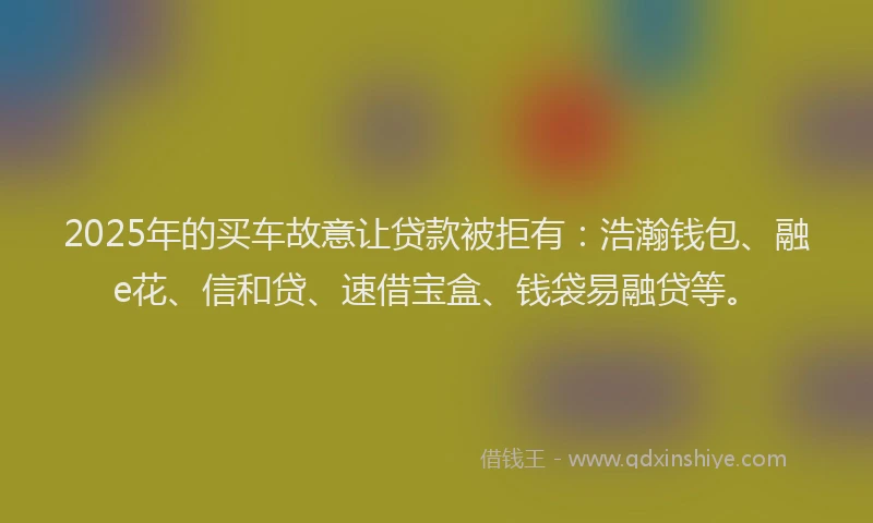 2025年的买车故意让贷款被拒有：浩瀚钱包、融e花、信和贷、速借宝盒、钱袋易融贷等。