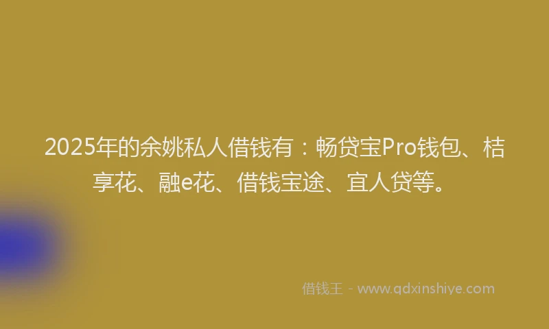 2025年的余姚私人借钱有：畅贷宝Pro钱包、桔享花、融e花、借钱宝途、宜人贷等。