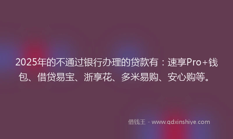 2025年的不通过银行办理的贷款有:速享Pro+钱包、借贷易宝、浙享花、多米易购、安心购等。
