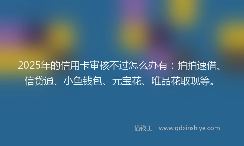 2025年的信用卡审核不过怎么办有：拍拍速借、信贷通、小鱼钱包、元宝花、唯品花取现等。