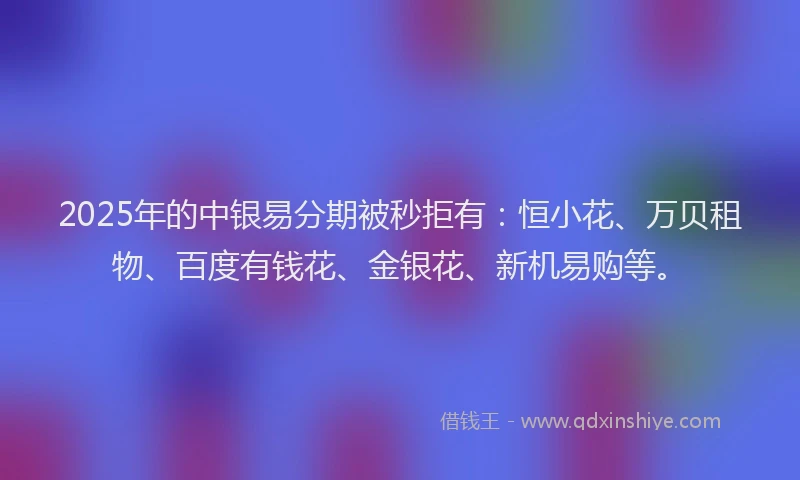 2025年的中银易分期被秒拒有：恒小花、万贝租物、百度有钱花、金银花、新机易购等。