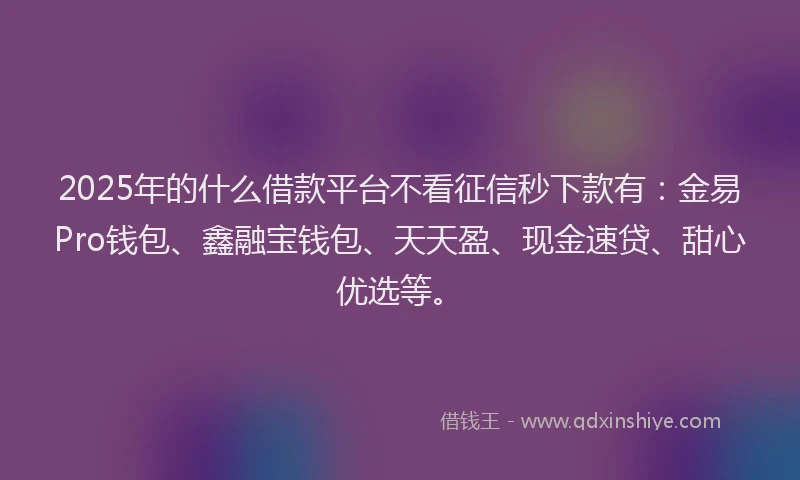 2025年的什么借款平台不看征信秒下款有：金易Pro钱包、鑫融宝钱包、天天盈、现金速贷、甜心优选等。