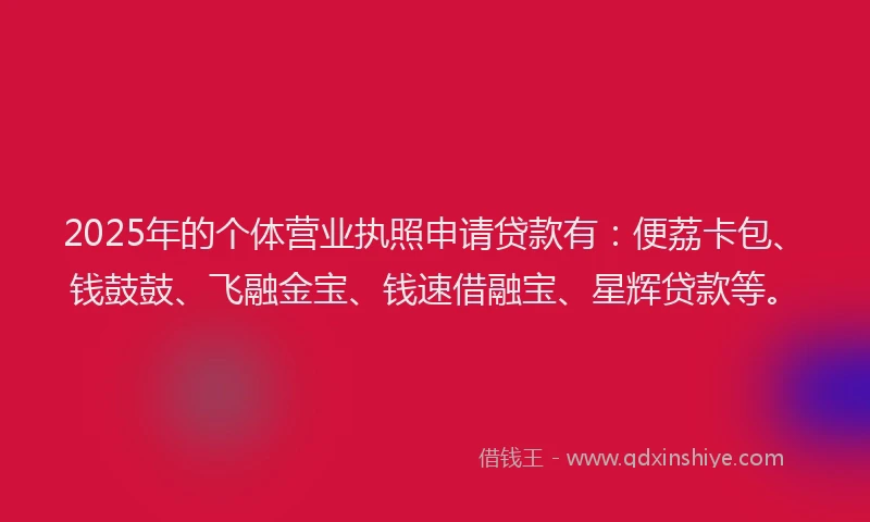 2025年的个体营业执照申请贷款有：便荔卡包、钱鼓鼓、飞融金宝、钱速借融宝、星辉贷款等。