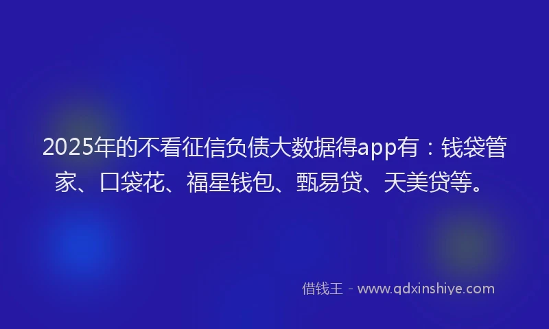 2025年的不看征信负债大数据得app有：钱袋管家、口袋花、福星钱包、甄易贷、天美贷等。