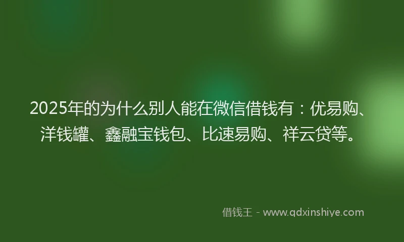 2025年的为什么别人能在微信借钱有：优易购、洋钱罐、鑫融宝钱包、比速易购、祥云贷等。
