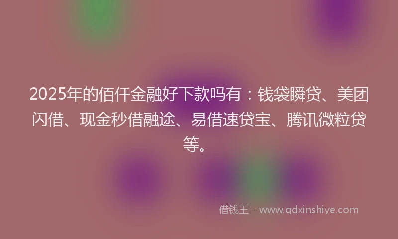 2025年的佰仟金融好下款吗有：钱袋瞬贷、美团闪借、现金秒借融途、易借速贷宝、腾讯微粒贷等。