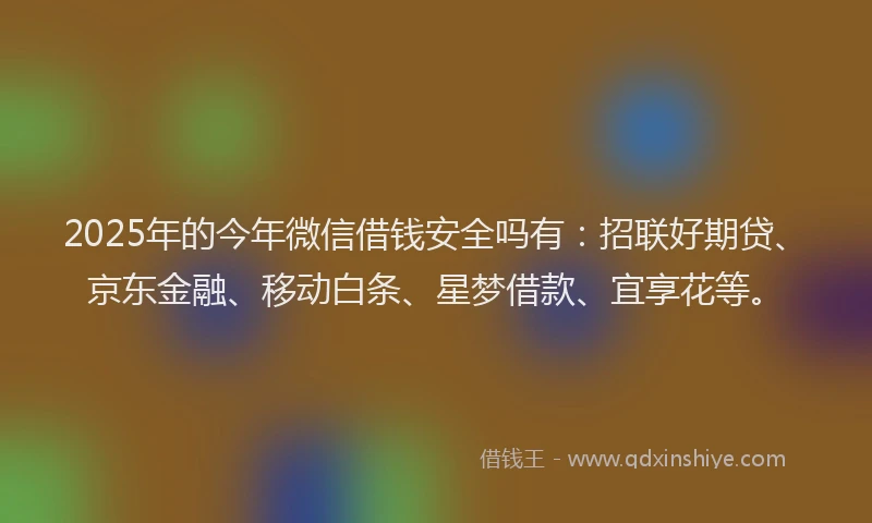 2025年的今年微信借钱安全吗有：招联好期贷、京东金融、移动白条、星梦借款、宜享花等。