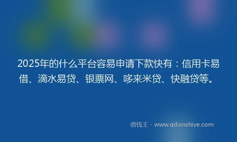 2025年的什么平台容易申请下款快有：信用卡易借、滴水易贷、银票网、哆来米贷、快融贷等。