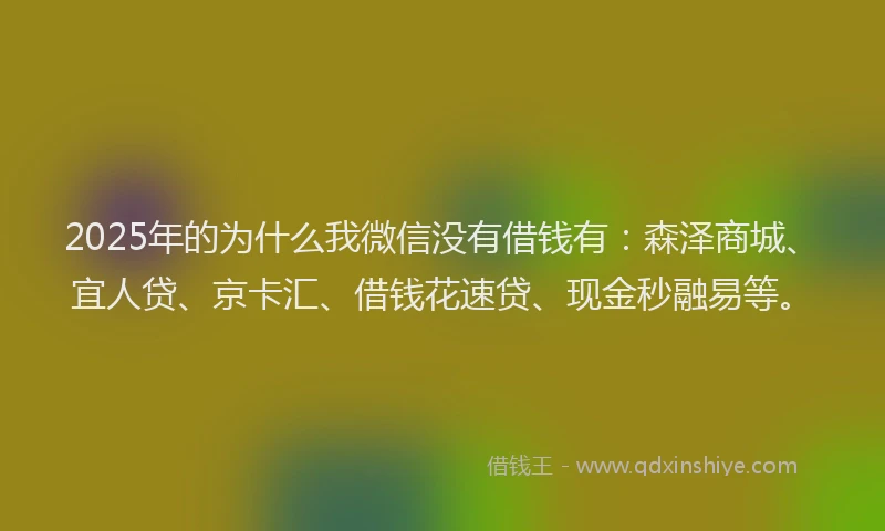 2025年的为什么我微信没有借钱有：森泽商城、宜人贷、京卡汇、借钱花速贷、现金秒融易等。
