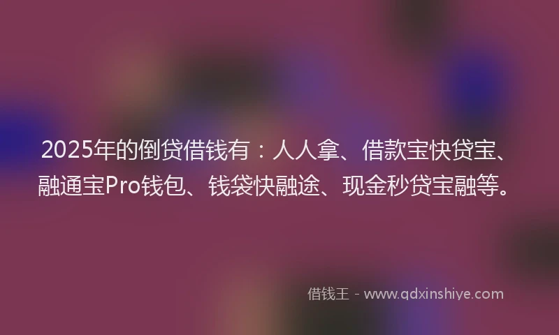 2025年的倒贷借钱有：人人拿、借款宝快贷宝、融通宝Pro钱包、钱袋快融途、现金秒贷宝融等。
