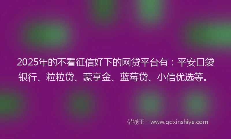2025年的不看征信好下的网贷平台有：平安口袋银行、粒粒贷、蒙享金、蓝莓贷、小信优选等。