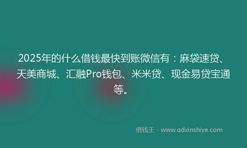 2025年的什么借钱最快到账微信有：麻袋速贷、天美商城、汇融Pro钱包、米米贷、现金易贷宝通等。