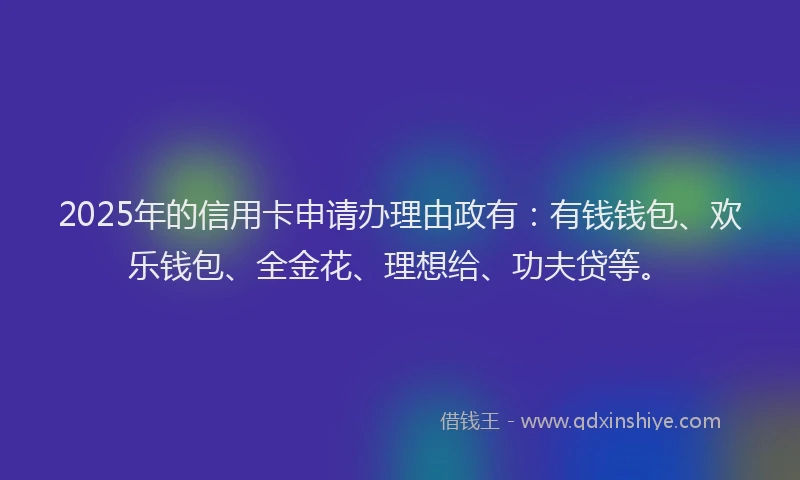 2025年的信用卡申请办理由政有：有钱钱包、欢乐钱包、全金花、理想给、功夫贷等。