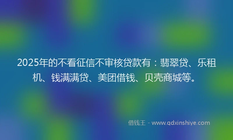 2025年的不看征信不审核贷款有：翡翠贷、乐租机、钱满满贷、美团借钱、贝壳商城等。