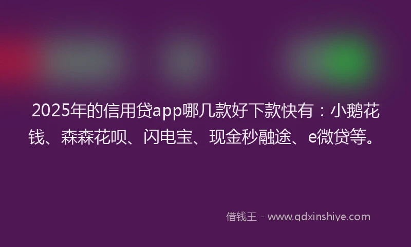 2025年的信用贷app哪几款好下款快有：小鹅花钱、森森花呗、闪电宝、现金秒融途、e微贷等。