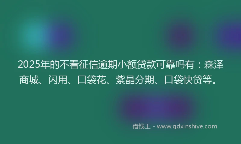 2025年的不看征信逾期小额贷款可靠吗有：森泽商城、闪用、口袋花、紫晶分期、口袋快贷等。