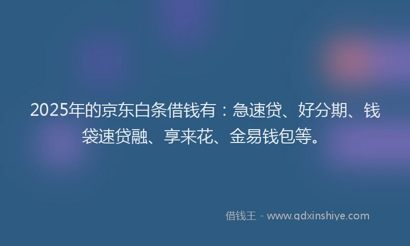 2025年的京东白条借钱有：急速贷、好分期、钱袋速贷融、享来花、金易钱包等。
