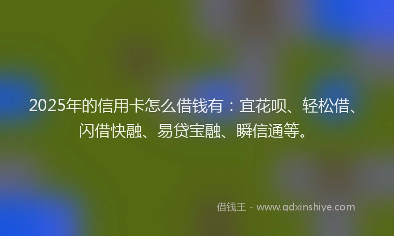 2025年的信用卡怎么借钱有：宜花呗、轻松借、闪借快融、易贷宝融、瞬信通等。