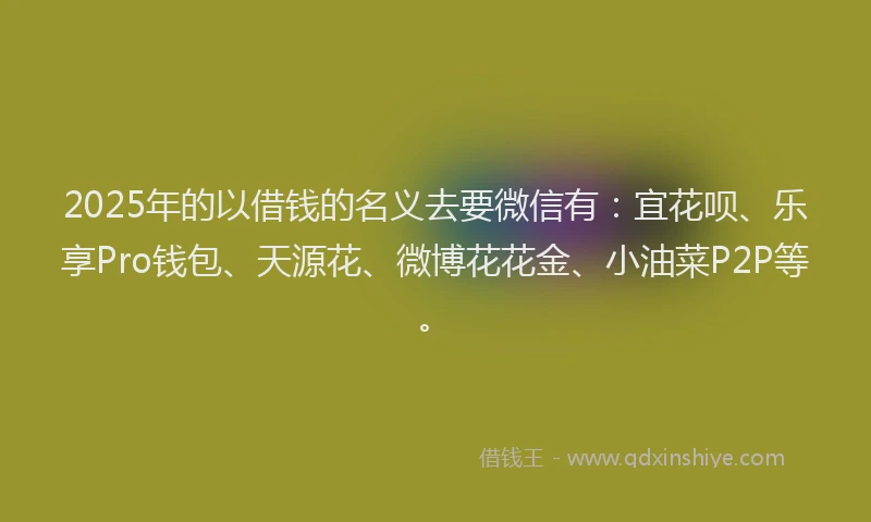 2025年的以借钱的名义去要微信有：宜花呗、乐享Pro钱包、天源花、微博花花金、小油菜P2P等。