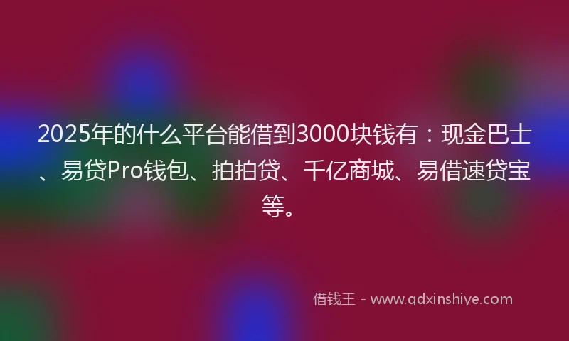2025年的什么平台能借到3000块钱有：现金巴士、易贷Pro钱包、拍拍贷、千亿商城、易借速贷宝等。