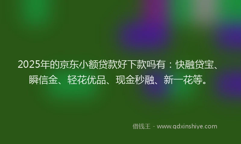 2025年的京东小额贷款好下款吗有：快融贷宝、瞬信金、轻花优品、现金秒融、新一花等。