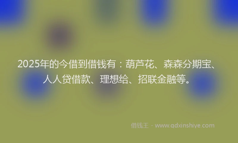 2025年的今借到借钱有：葫芦花、森森分期宝、人人贷借款、理想给、招联金融等。