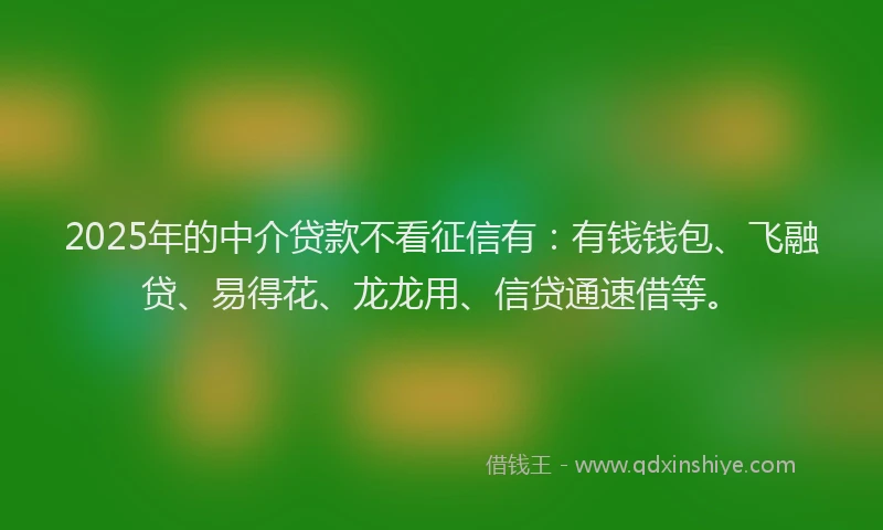 2025年的中介贷款不看征信有：有钱钱包、飞融贷、易得花、龙龙用、信贷通速借等。