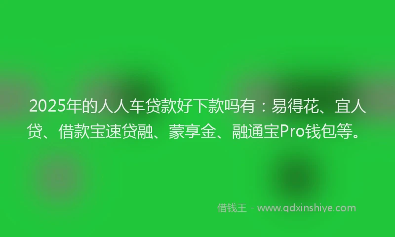 2025年的人人车贷款好下款吗有：易得花、宜人贷、借款宝速贷融、蒙享金、融通宝Pro钱包等。