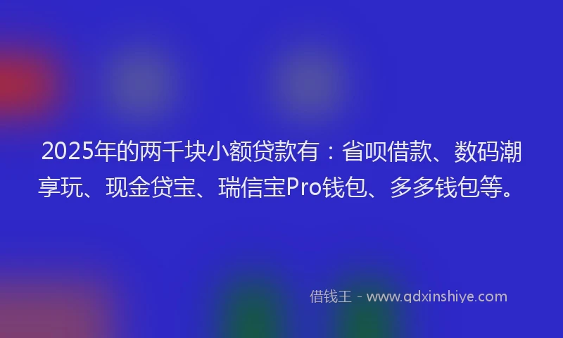 2025年的两千块小额贷款有：省呗借款、数码潮享玩、现金贷宝、瑞信宝Pro钱包、多多钱包等。